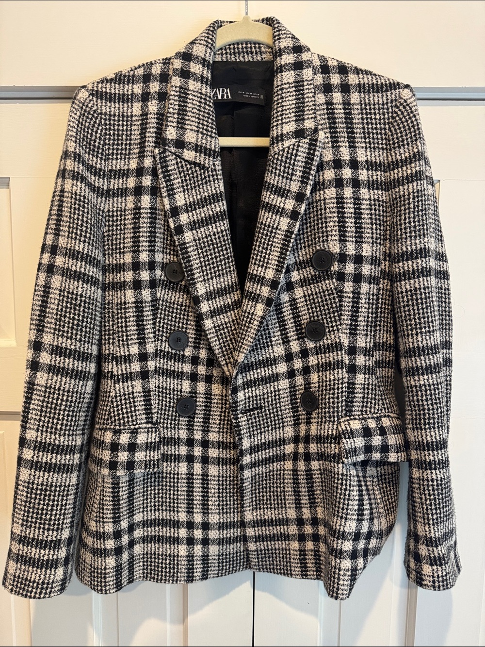 ZARA Black & White Plaid Double-Breasted Blazer Jacket, size Meduim